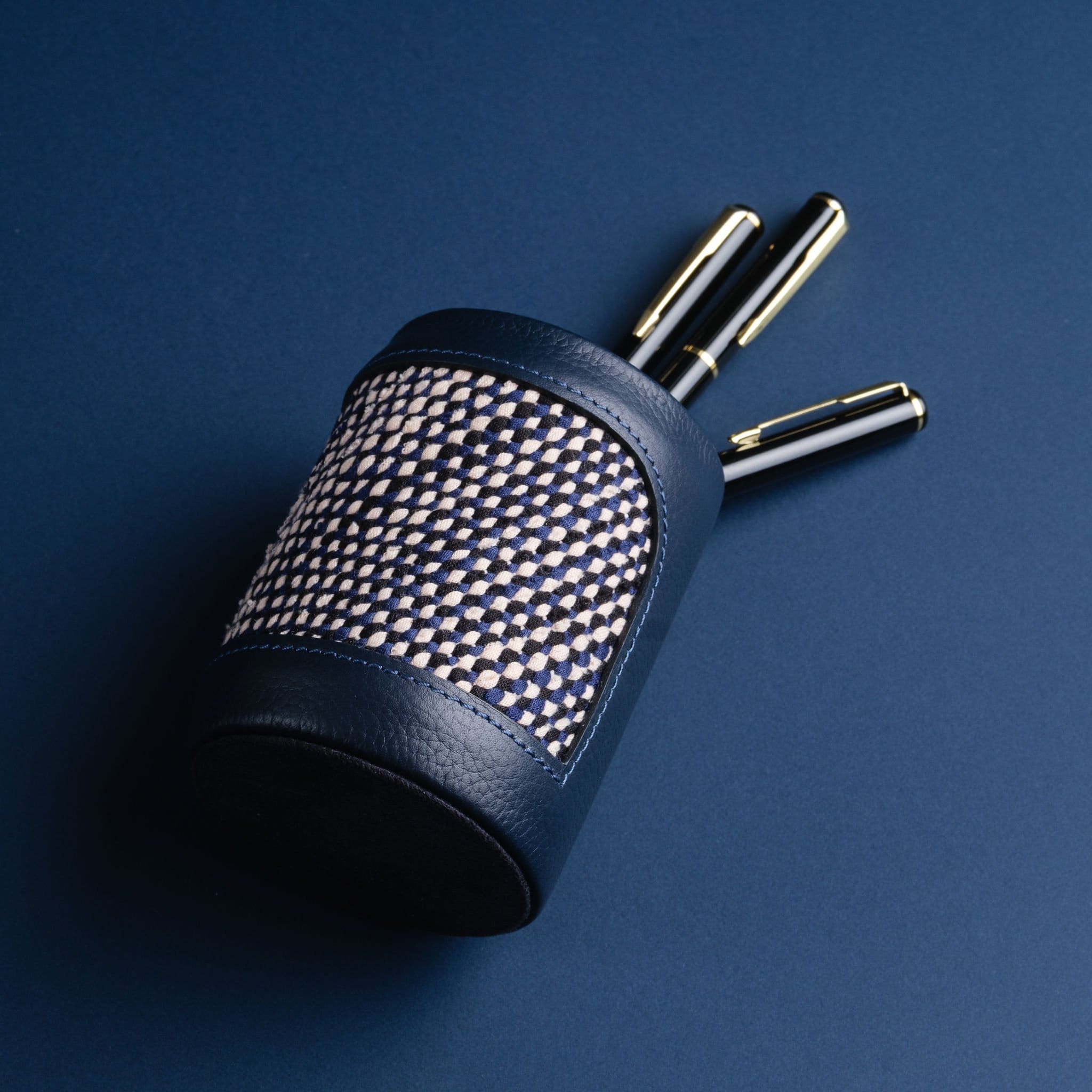 IDYR Akas Pen Holder Blue  | Handmade Handwoven Moroccan Leather Desk Accessory