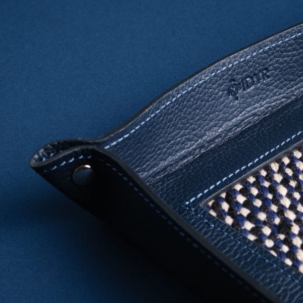 IDYR Amkkuz Square Leather Catchall in Blue | Handmade Moroccan Artisan Tray
