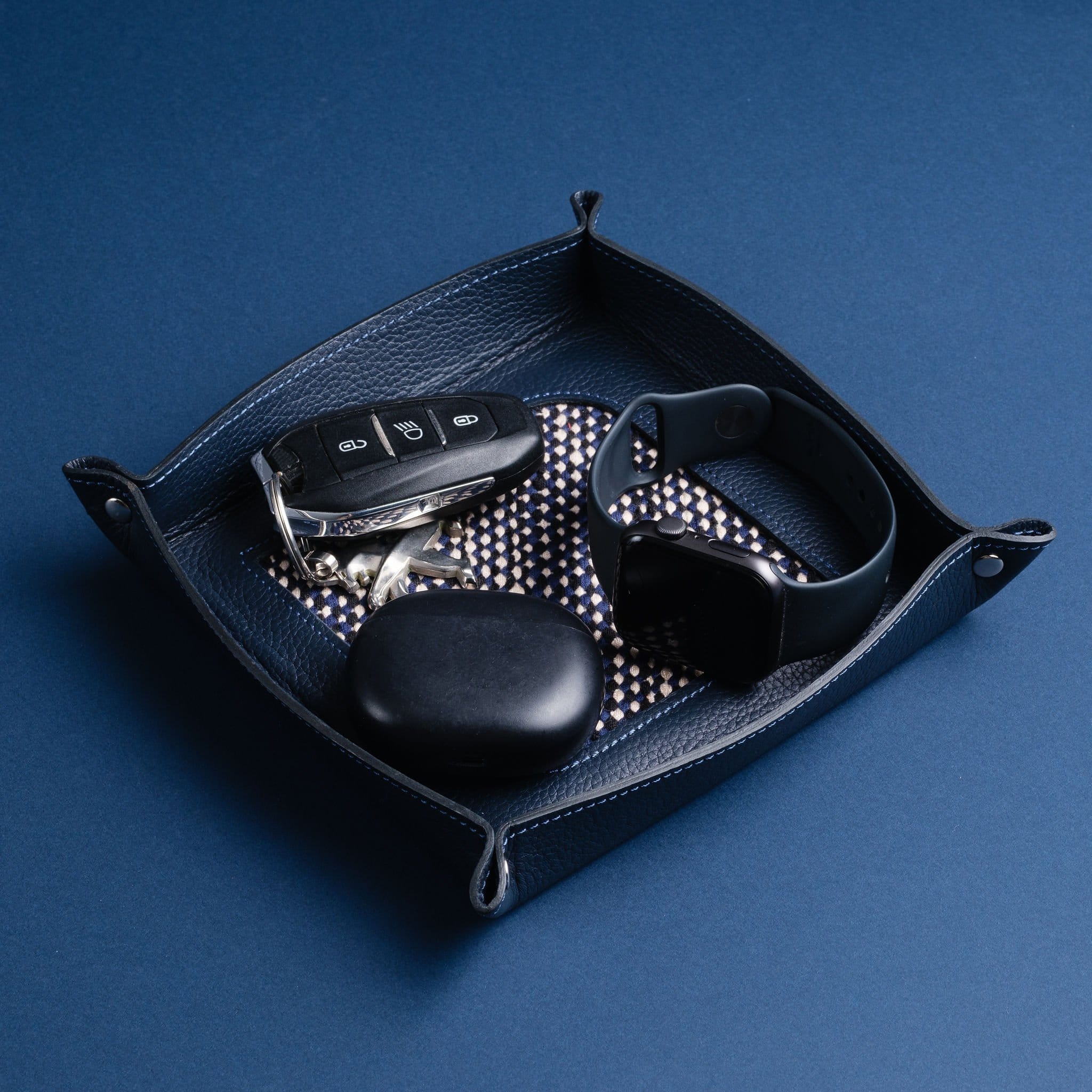 IDYR Amkkuz Square Leather Catchall in Blue | Handmade Moroccan Artisan Tray