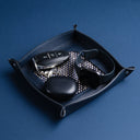 IDYR Amkkuz Square Leather Catchall in Blue | Handmade Moroccan Artisan Tray