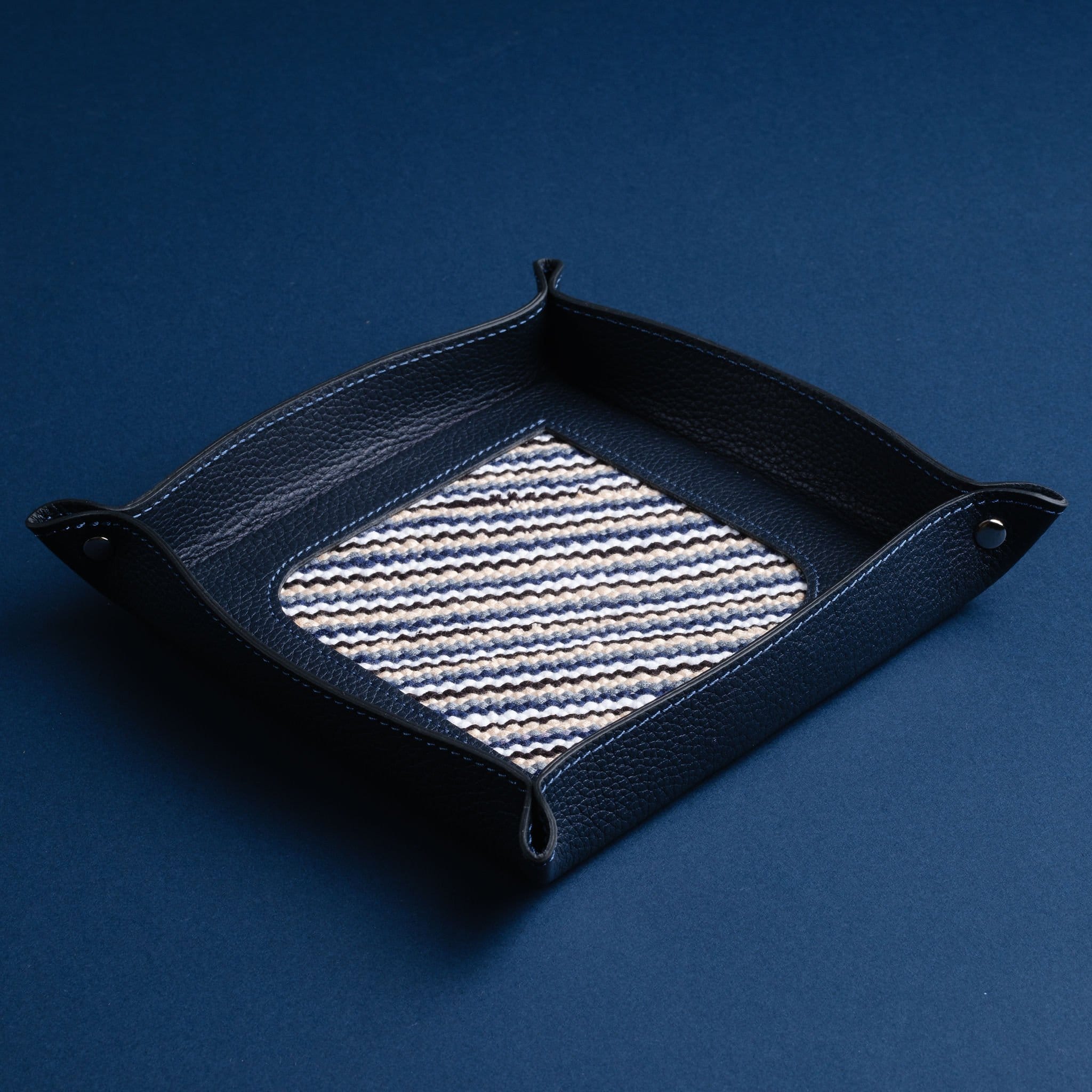IDYR Amkkuz Square Leather Catchall in Blue | Handmade Moroccan Artisan Tray