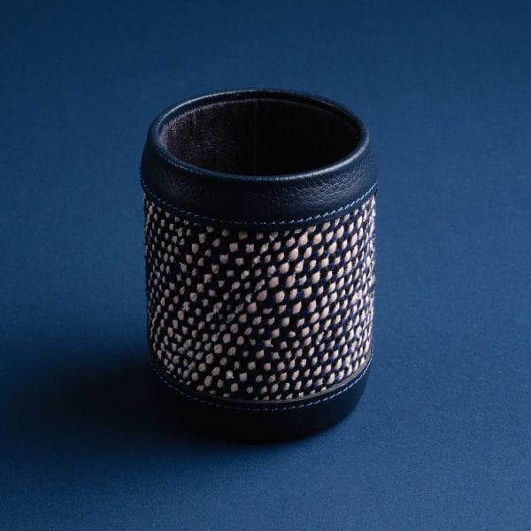 IDYR Akas Pen Holder Blue  | Handmade Handwoven Moroccan Leather Desk Accessory