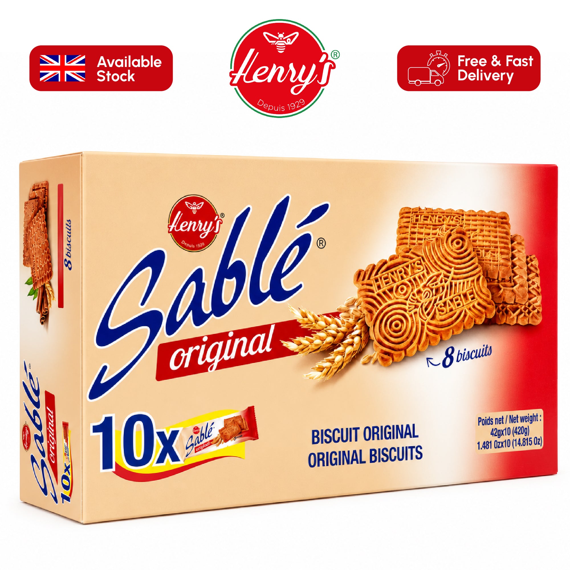 Henry’s Sablé Original Biscuits – 10 x 42g Packs