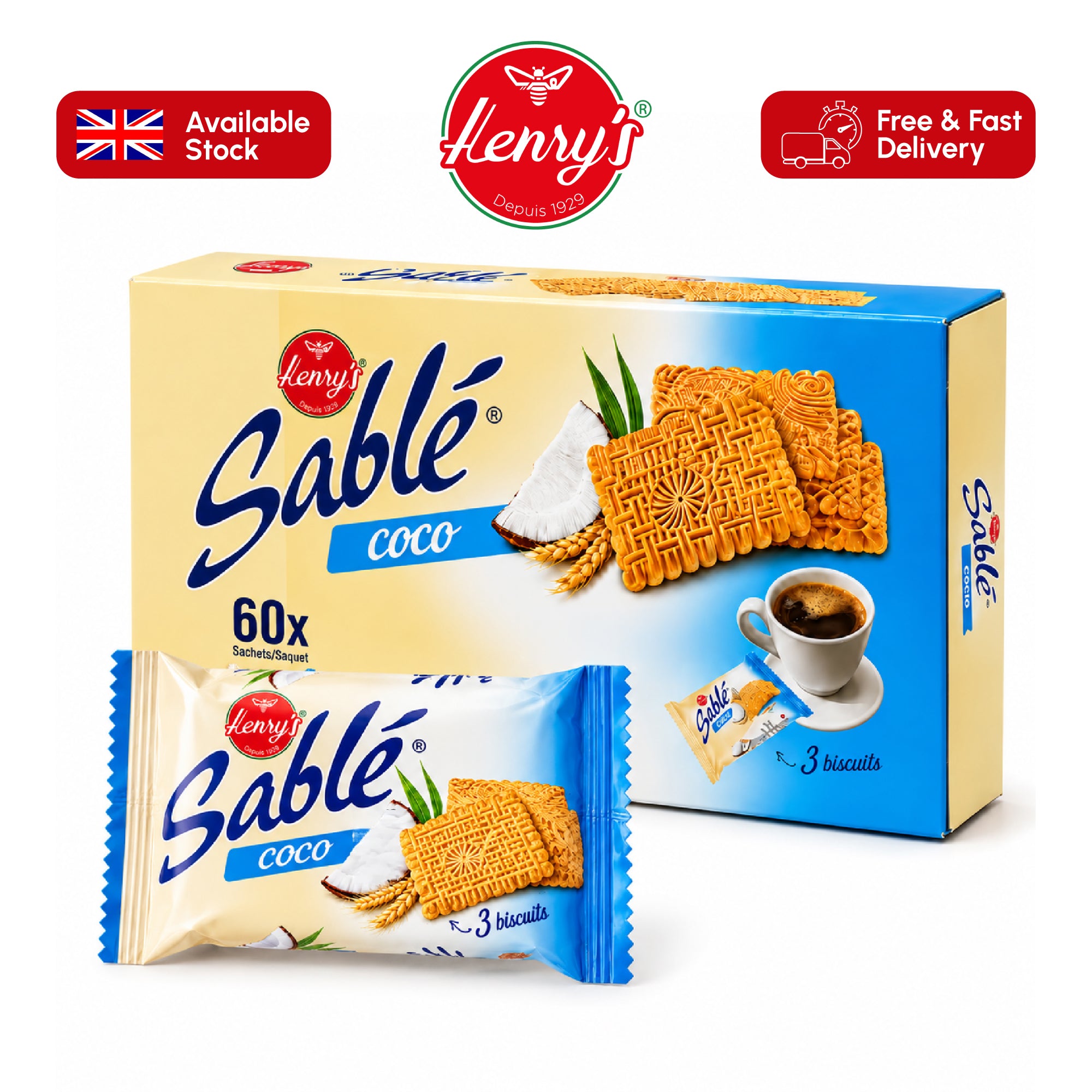 Henry’s Sablé Coconut Biscuits – Moroccan Coconut Tea Biscuits 60 x 3 Pack