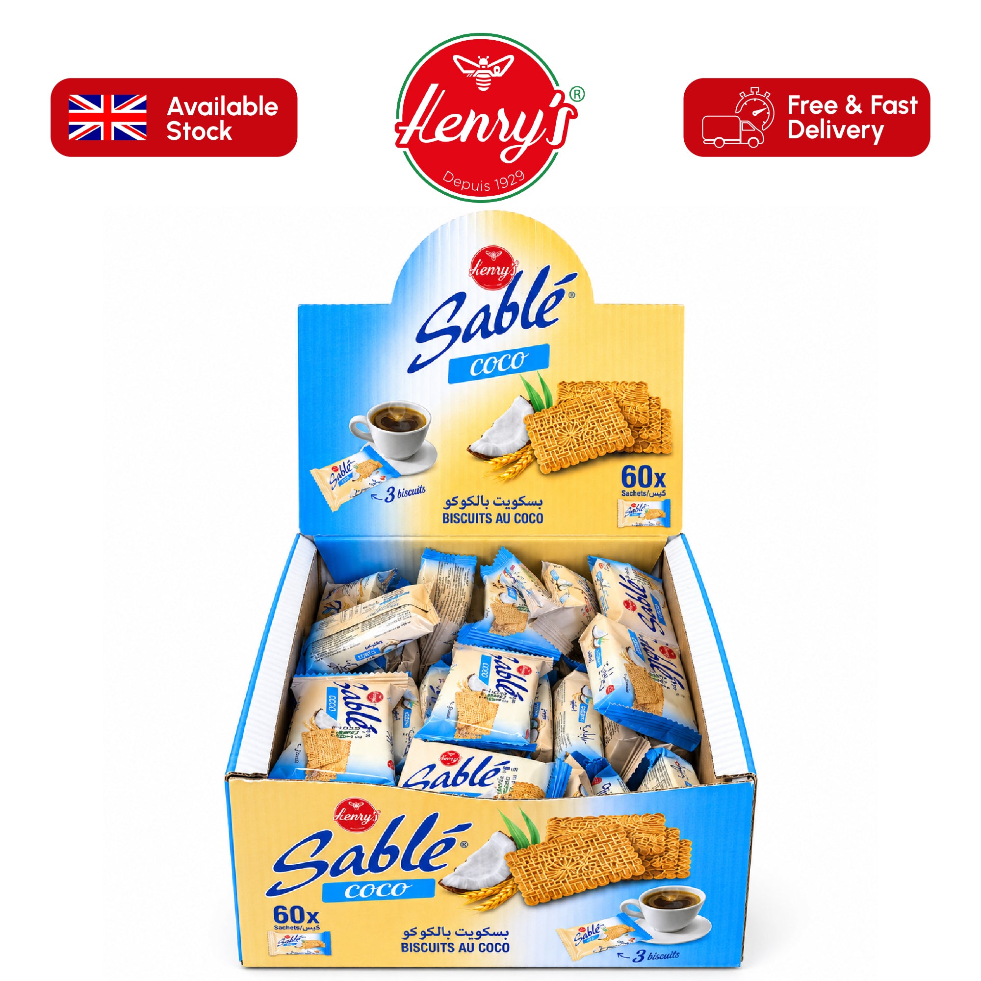 Henry’s Sablé Coconut Biscuits – Moroccan Coconut Tea Biscuits 60 x 3 Pack