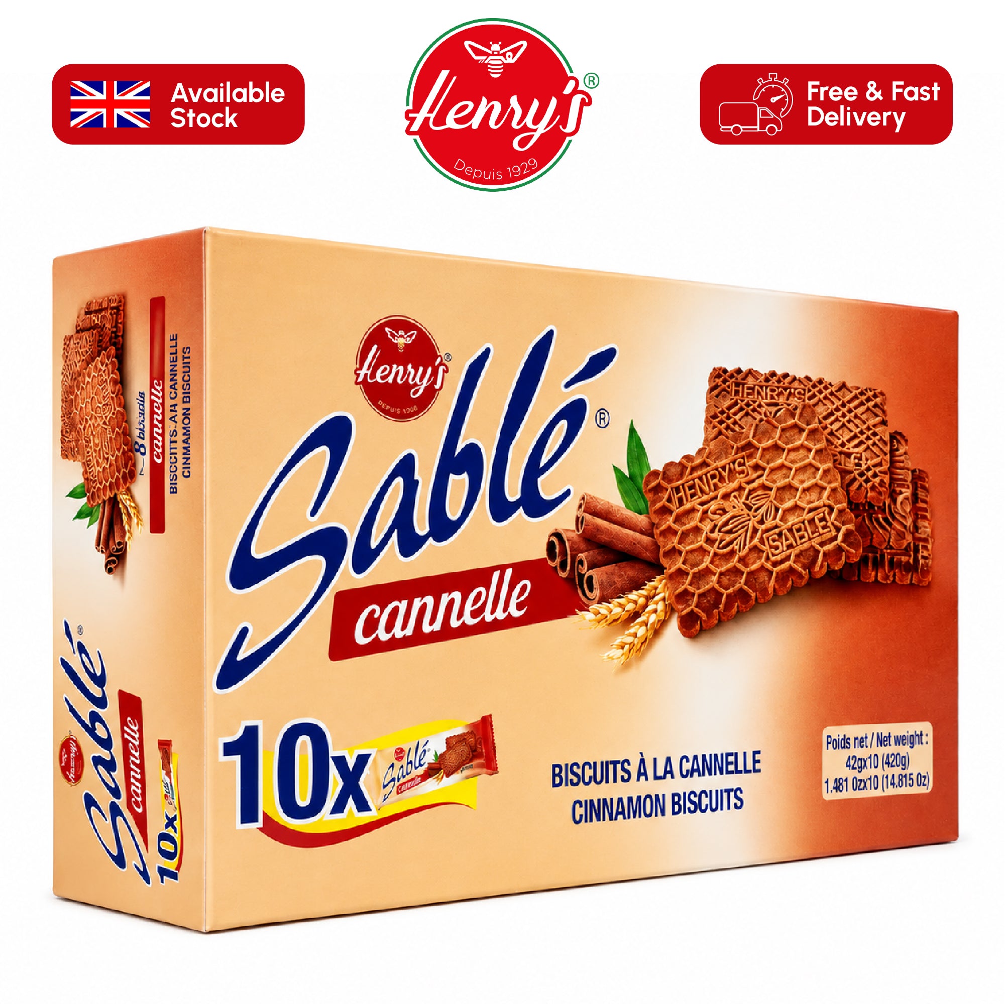Henry’s Sablé Cinnamon Biscuits – Moroccan Cinnamon Tea Biscuits 10 x 42g