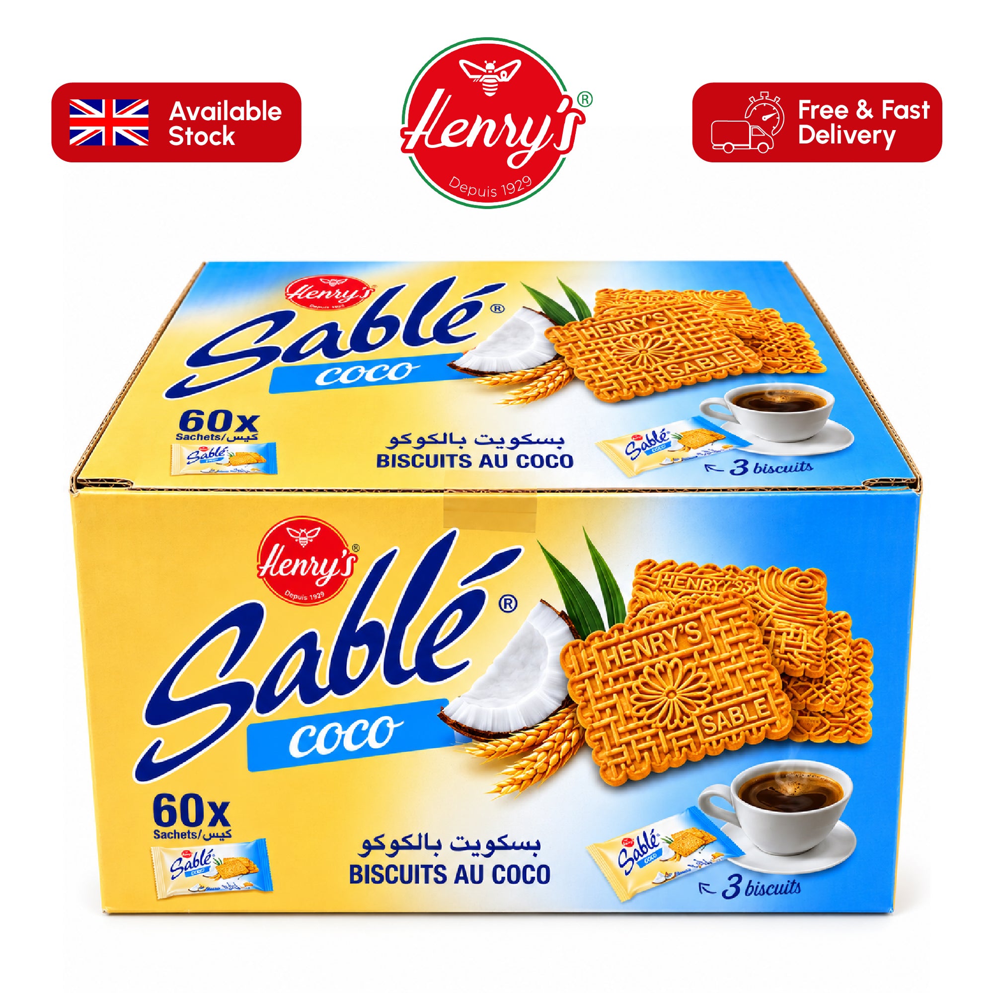 Henry’s Sablé Coconut Biscuits – Moroccan Coconut Tea Biscuits 60 x 3 Pack