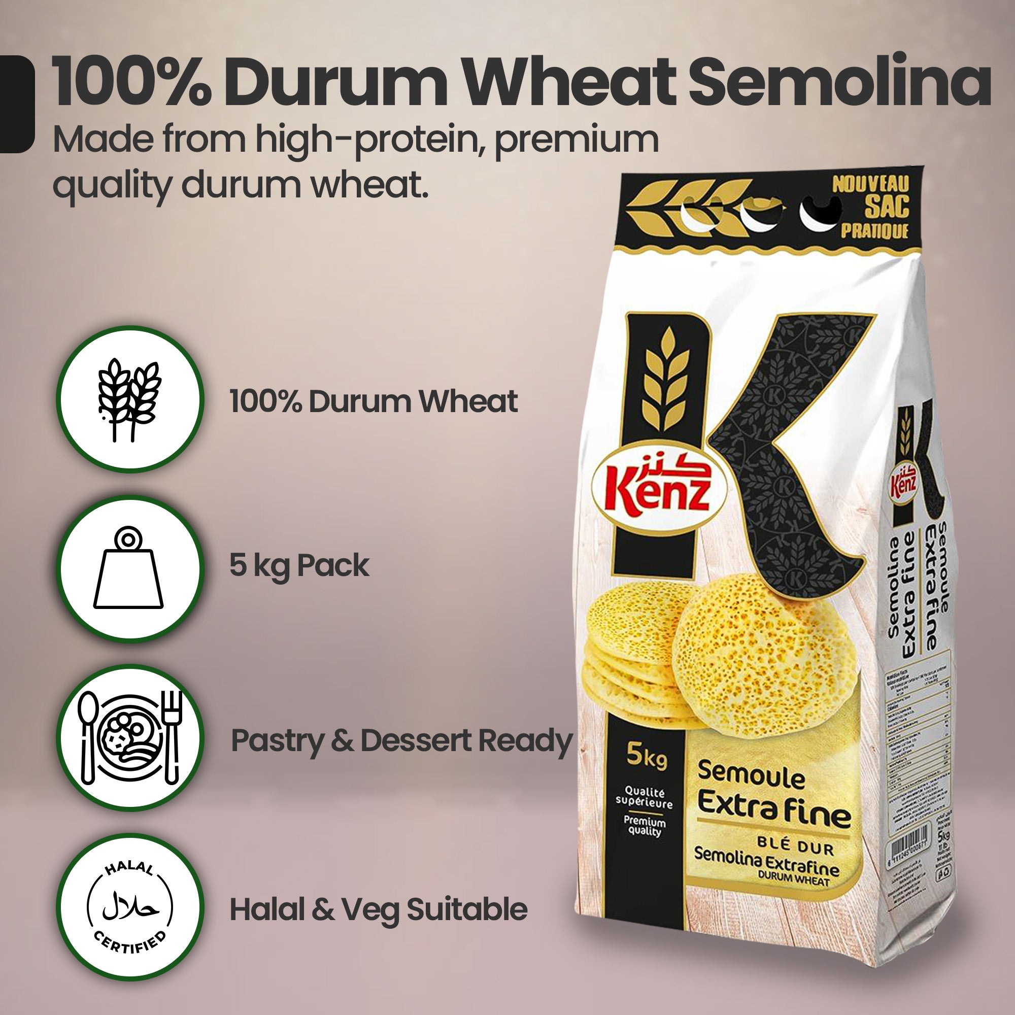 Kenz Finot Extra Fine Semolina 5kg Bag