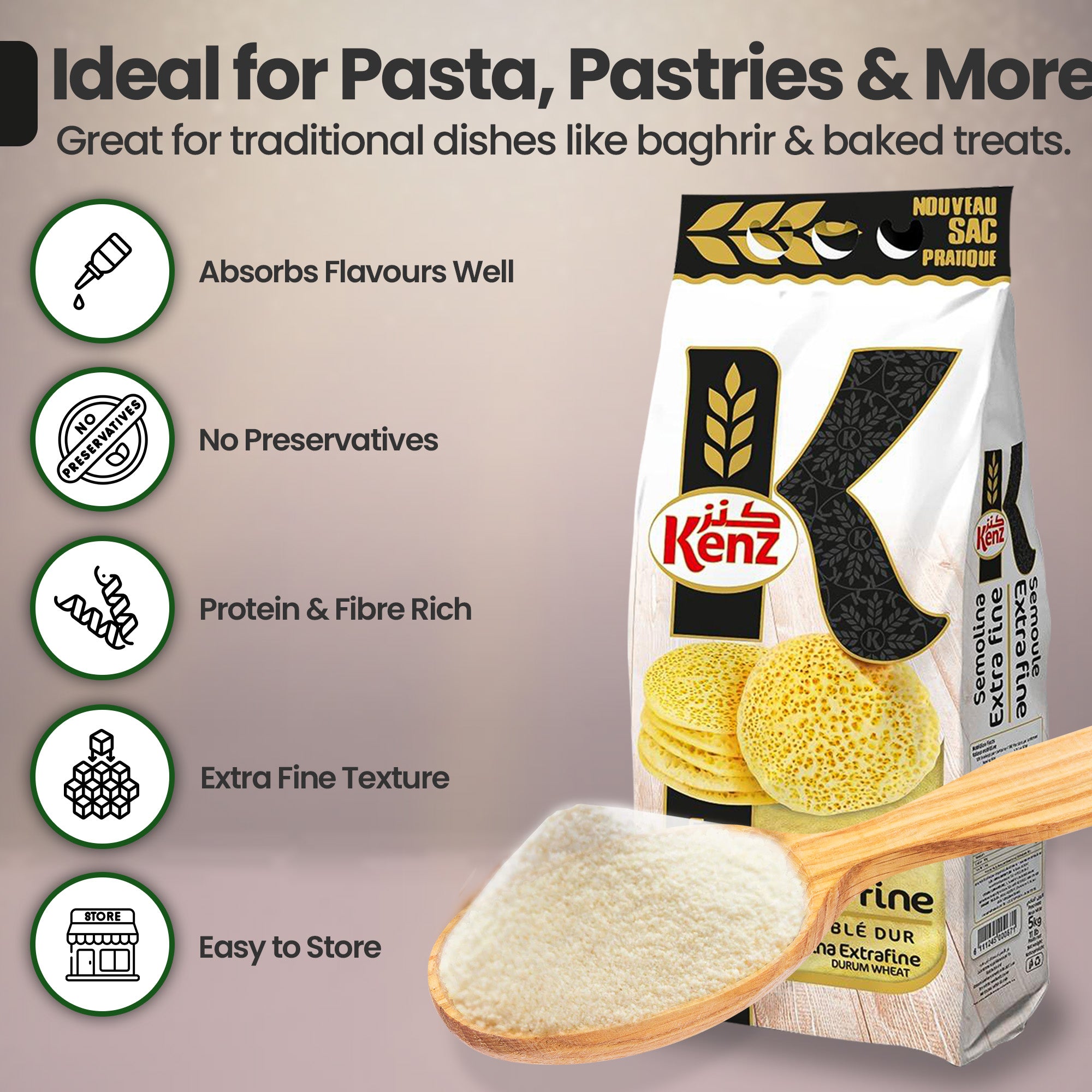 Kenz Finot Extra Fine Semolina 5kg Bag