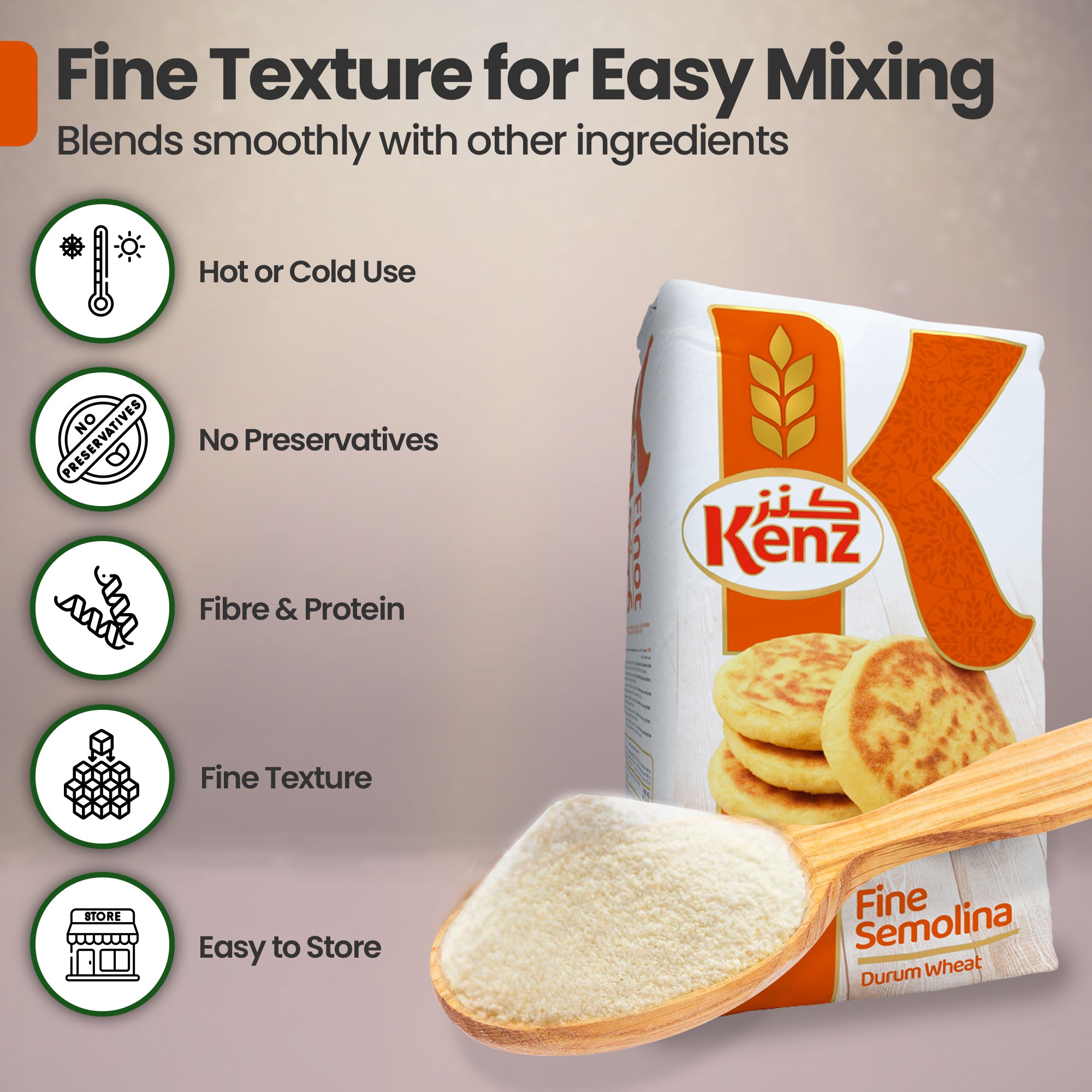 Kenz Finot Durum Semolina 1kg Bag