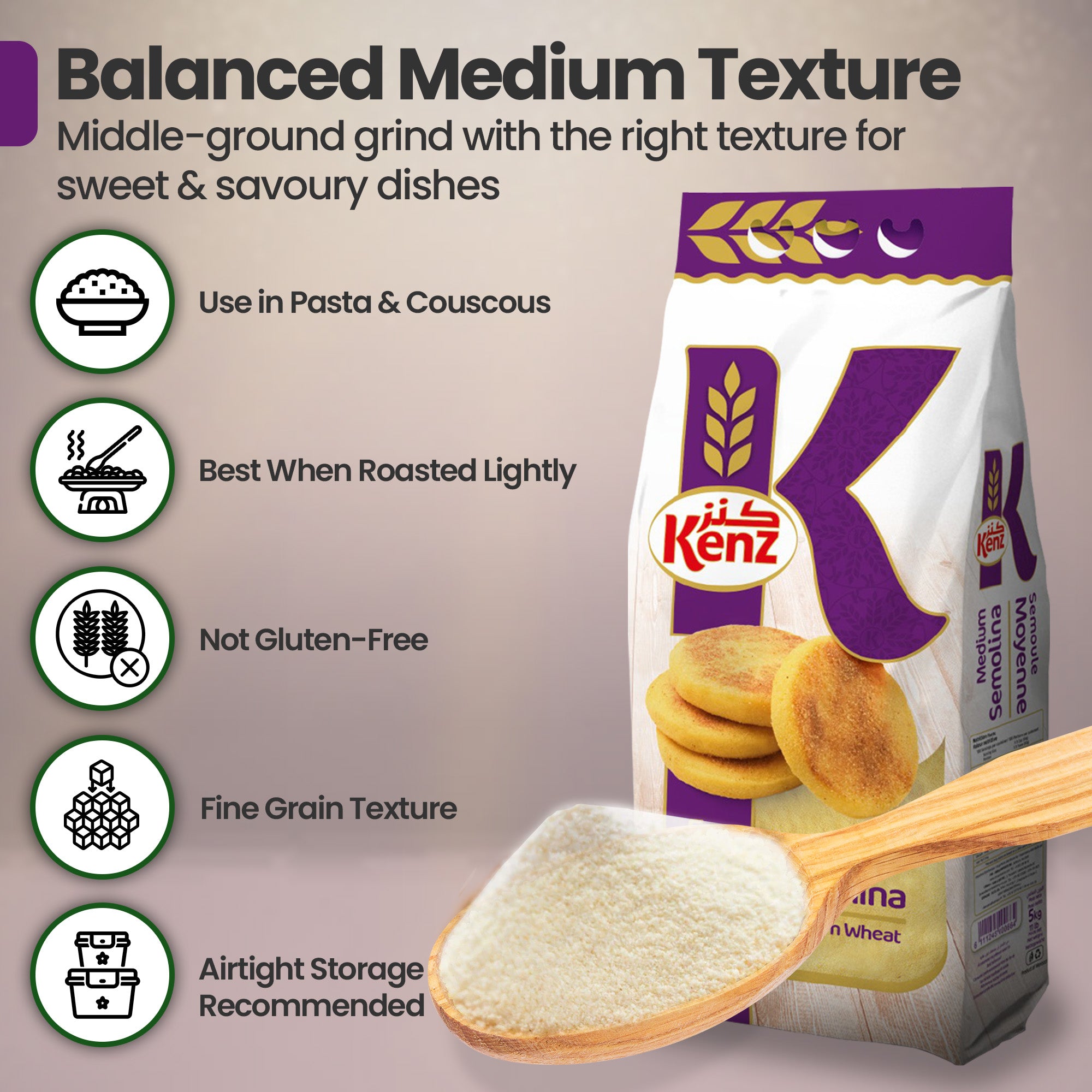 Kenz Medium Durum Semolina 5Kg Bag
