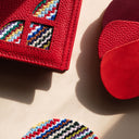 IDYR Afessas Wallet with Chain in Red  | Handmade Moroccan Leather & Boucherouite