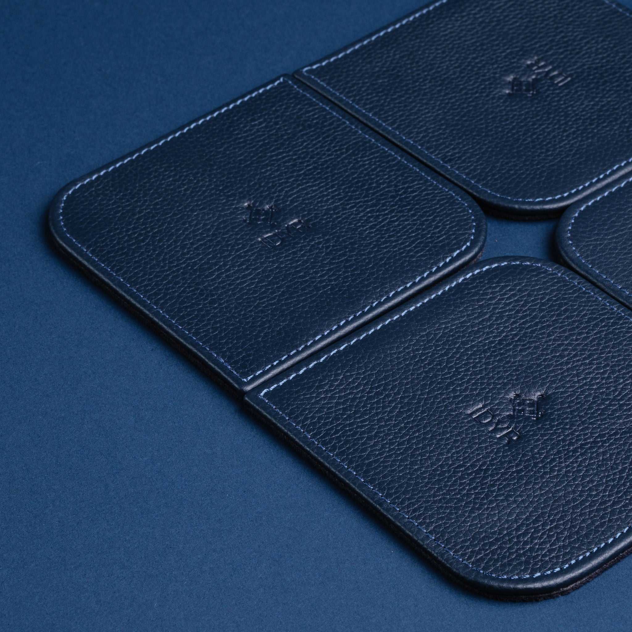 IDYR Afnjal Coaster Set in Blue | Handmade Luxury Moroccan Leather Coasters