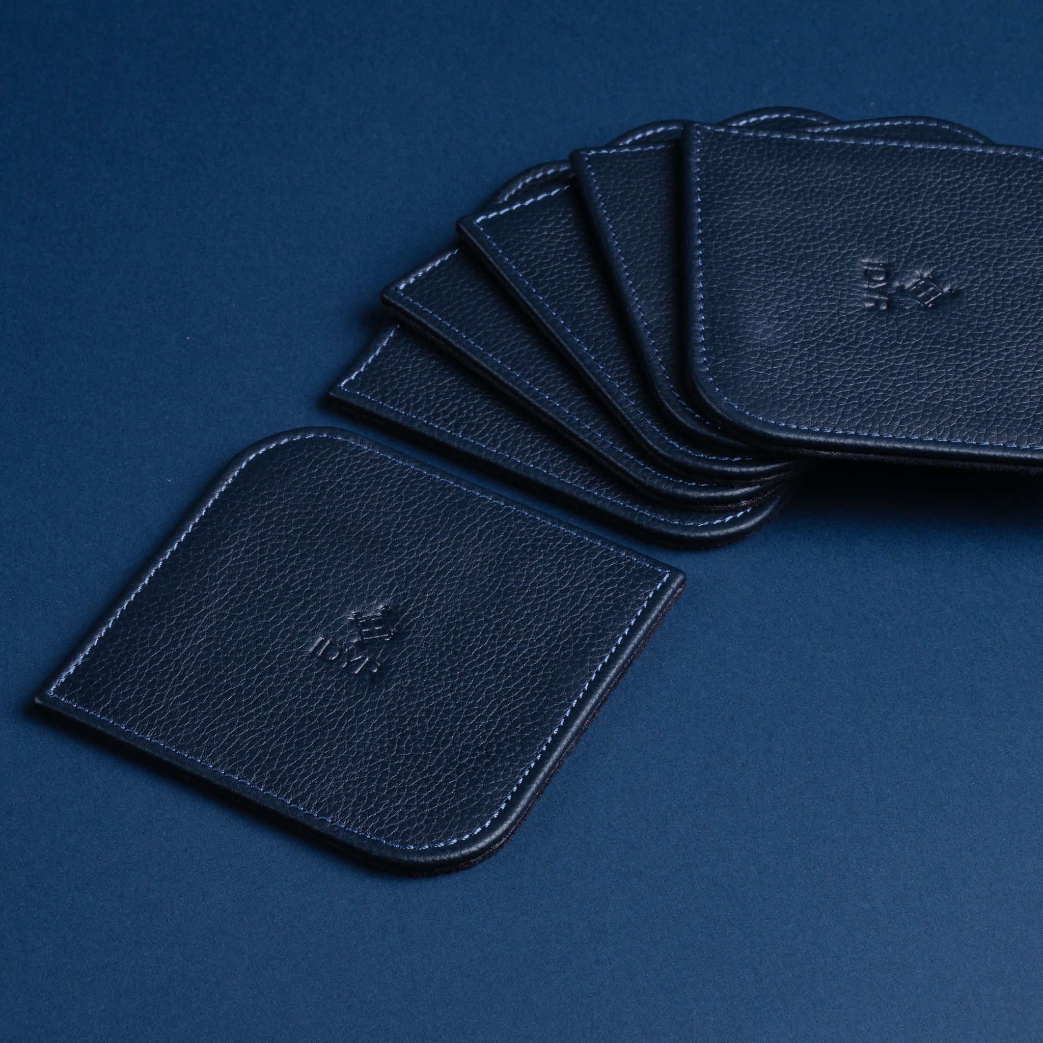 IDYR Afnjal Coaster Set in Blue | Handmade Luxury Moroccan Leather Coasters