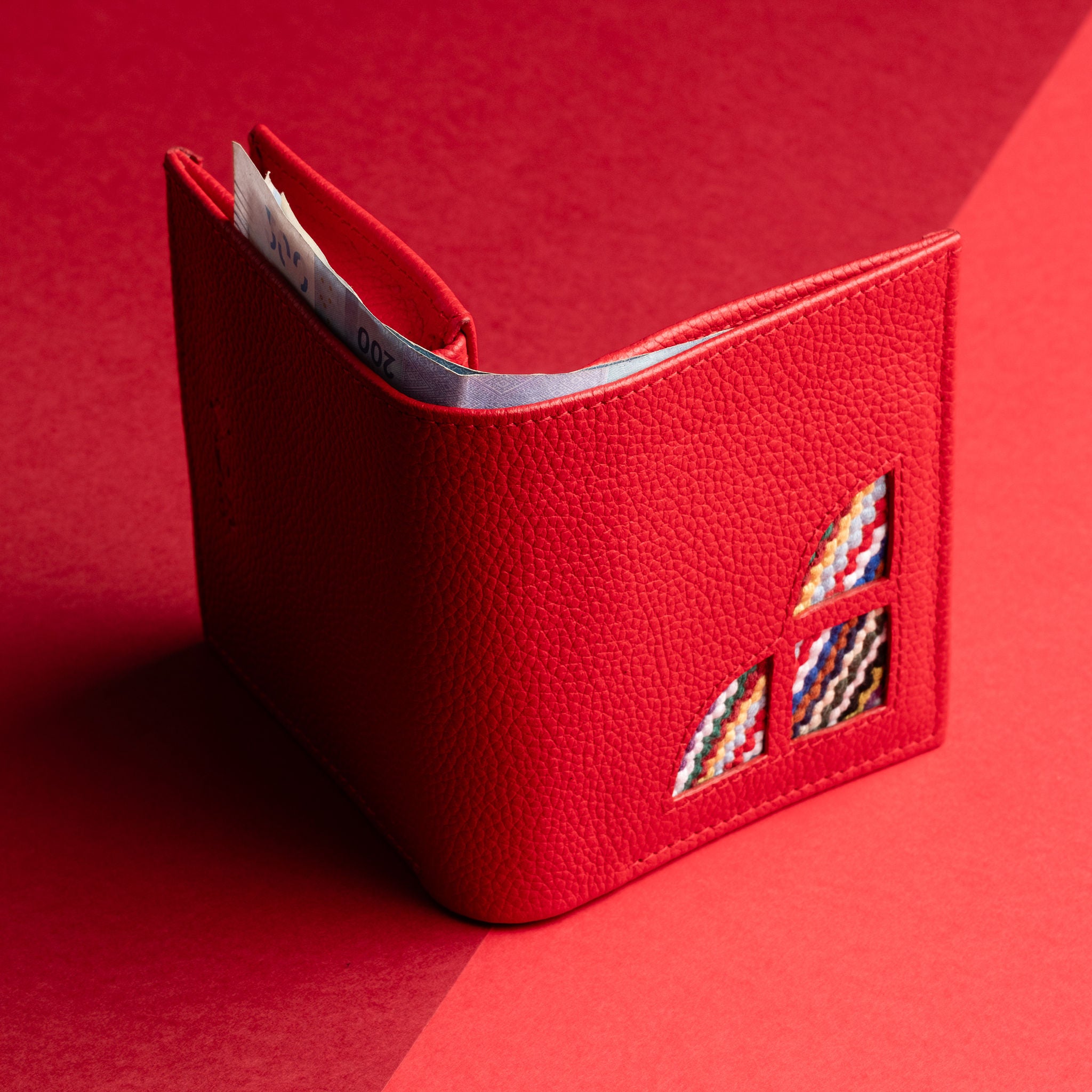 IDYR Afessas Wallet with Chain in Red  | Handmade Moroccan Leather & Boucherouite
