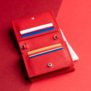 IDYR Afessas Wallet with Chain in Red  | Handmade Moroccan Leather & Boucherouite
