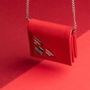 IDYR Afessas Wallet with Chain in Red  | Handmade Moroccan Leather & Boucherouite