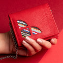 IDYR Afessas Wallet with Chain in Red  | Handmade Moroccan Leather & Boucherouite
