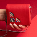 IDYR Afessas Wallet with Chain in Red  | Handmade Moroccan Leather & Boucherouite