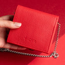 IDYR Afessas Wallet with Chain in Red  | Handmade Moroccan Leather & Boucherouite