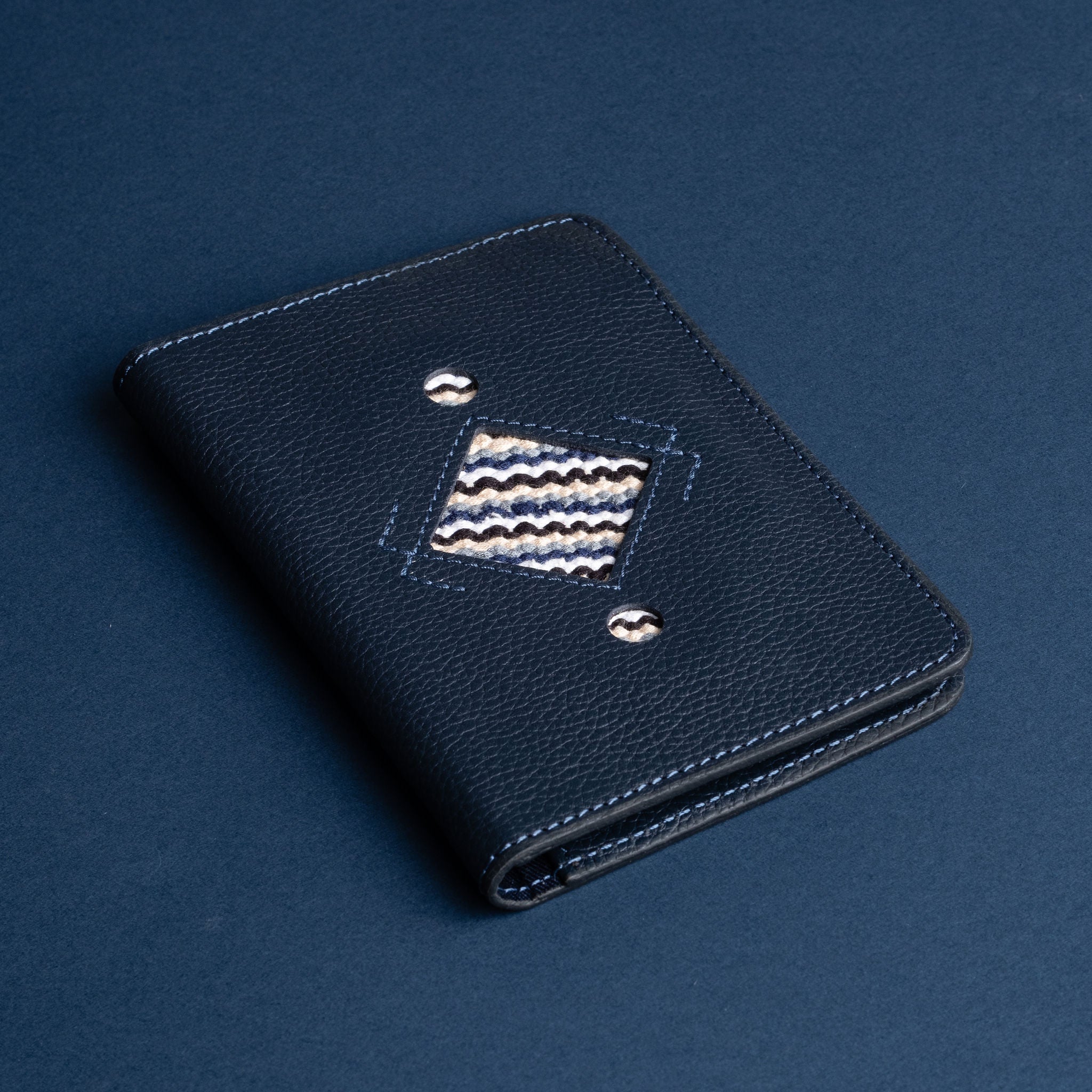 IDYR Ahaddoun Passport Holder in Blue | Handmade Leather & Boucherouite