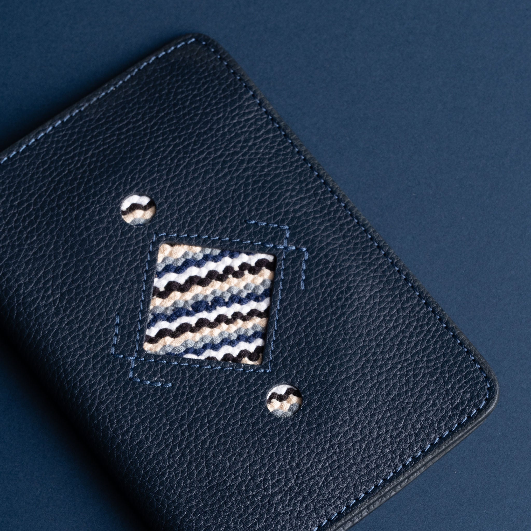 IDYR Ahaddoun Passport Holder in Blue | Handmade Leather & Boucherouite