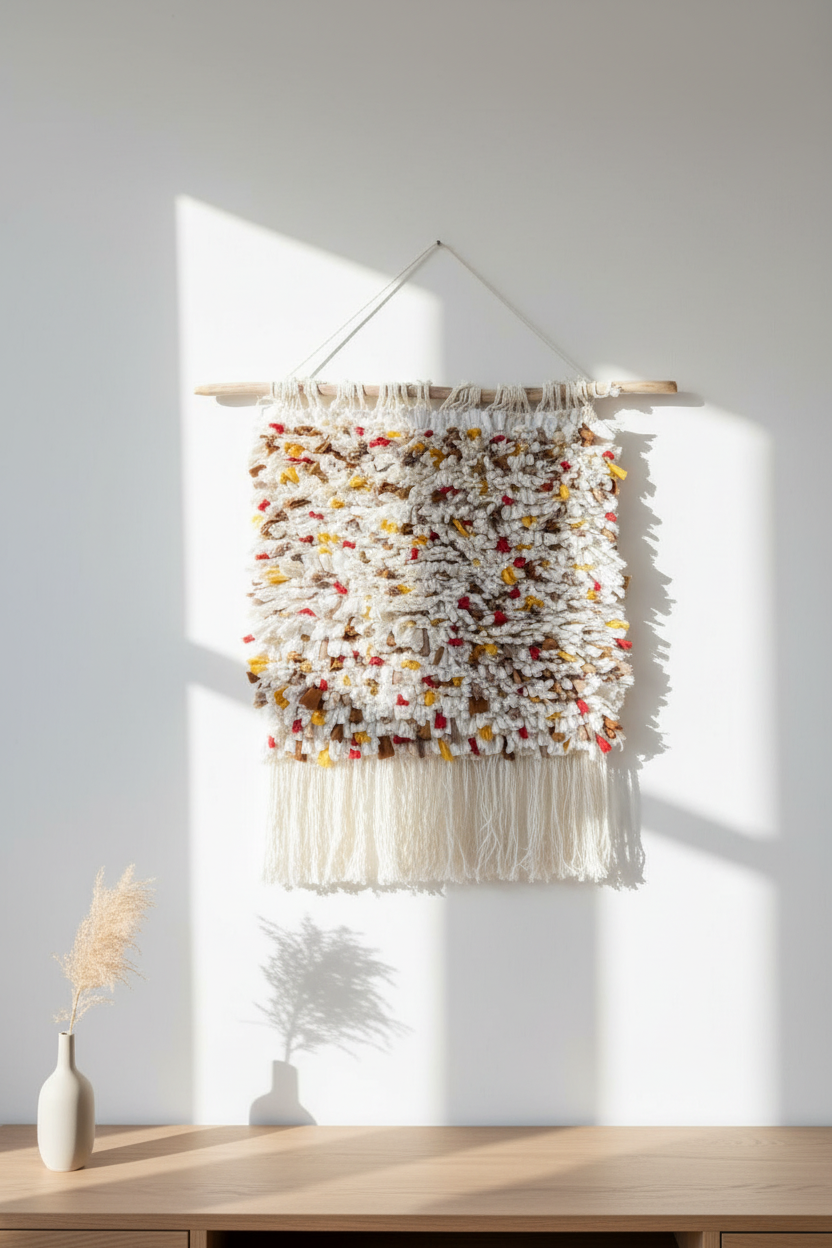 Idyr Hand Knotted Recycled Textile Boucherouite Wall Hanging Rug