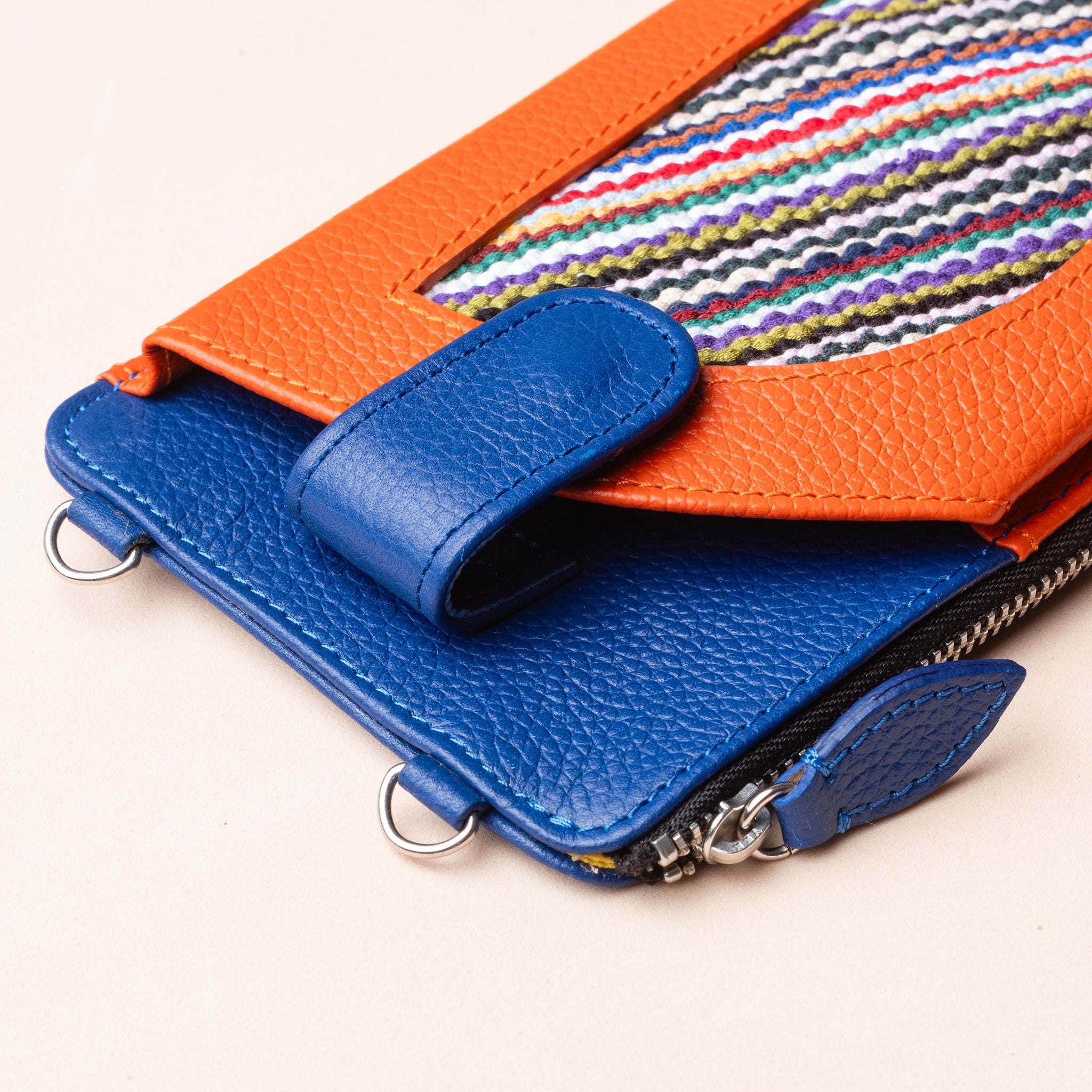 IDYR Aghlane Multifunctional Wallet in Blue & Orange | Handmade Moroccan Leather