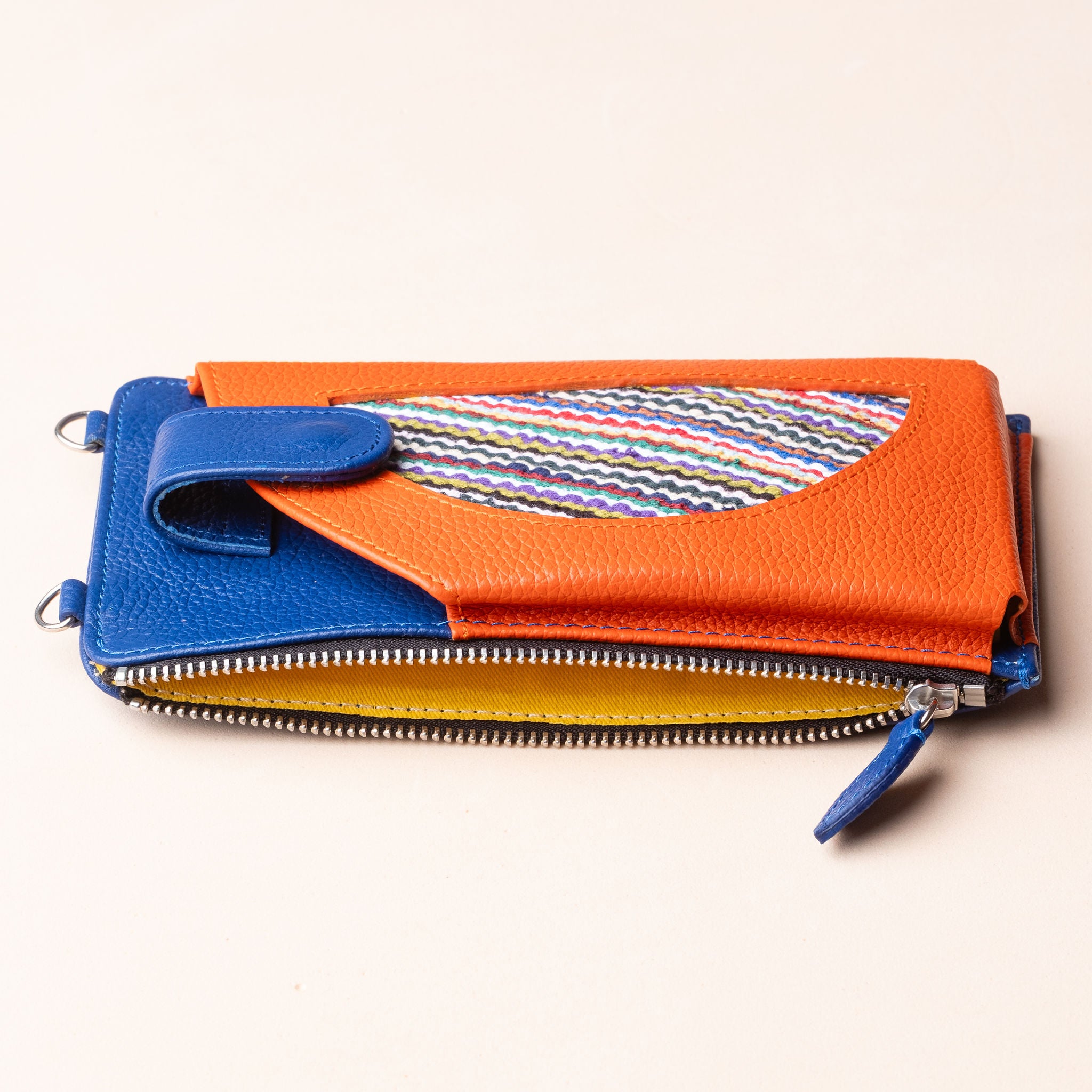 IDYR Aghlane Multifunctional Wallet in Blue & Orange | Handmade Moroccan Leather