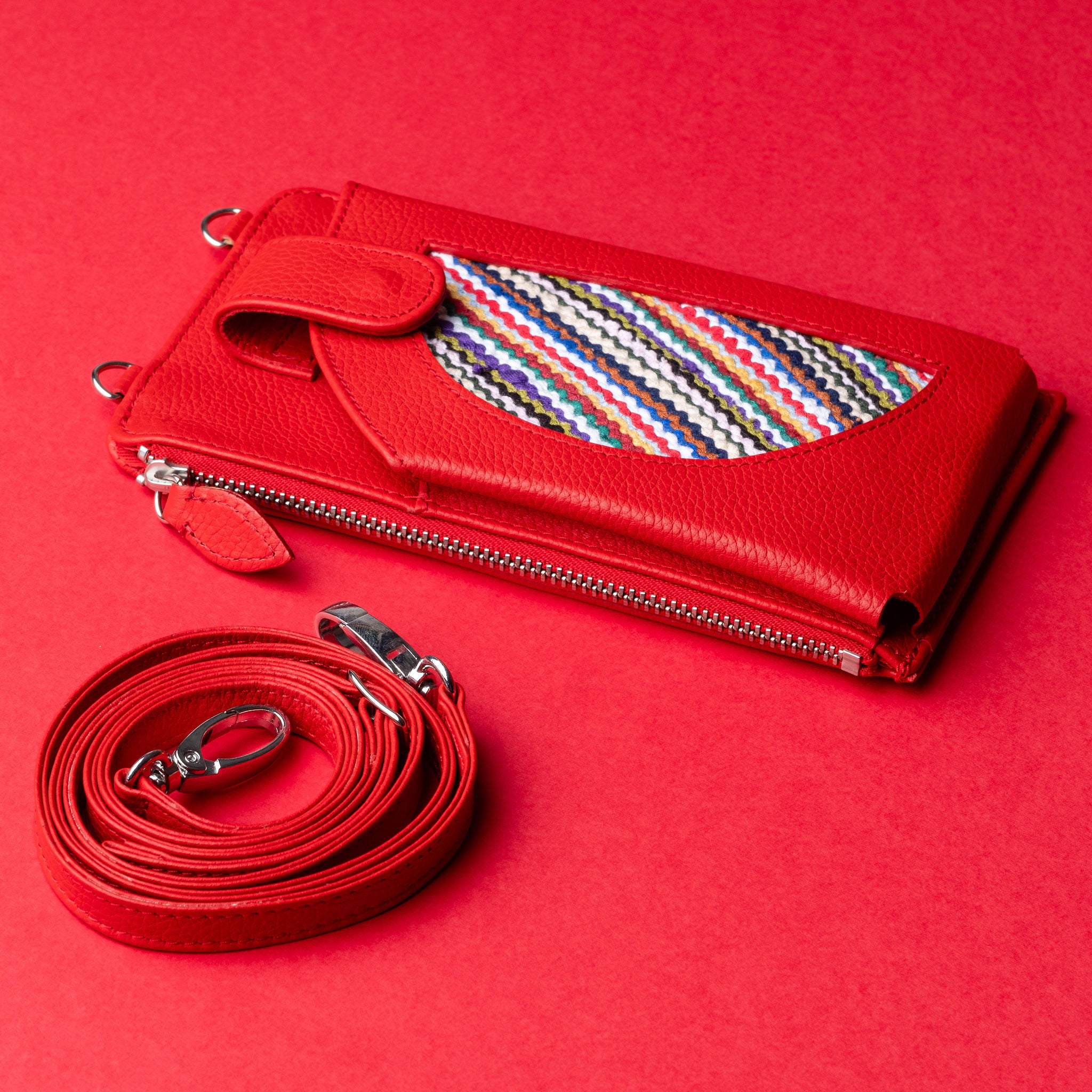 IDYR Aghlane Multifunctional Wallet in Red| Handmade Moroccan Leather