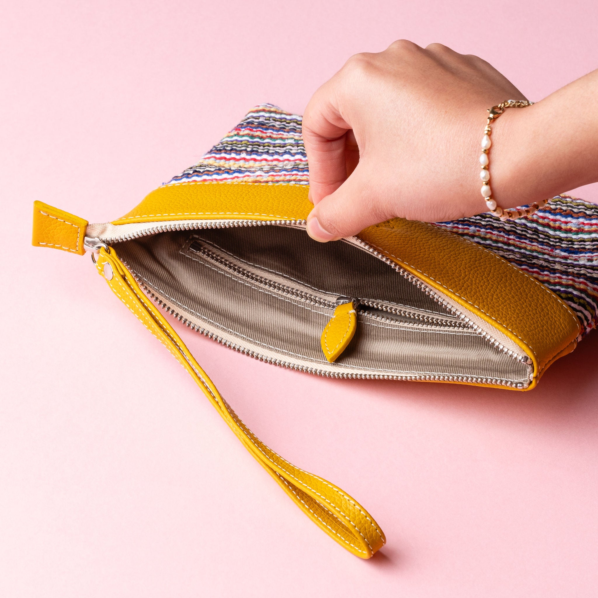 IDYR Khyam Woven Leather Clutch in Yellow  | Handmade Moroccan Artisan Bag