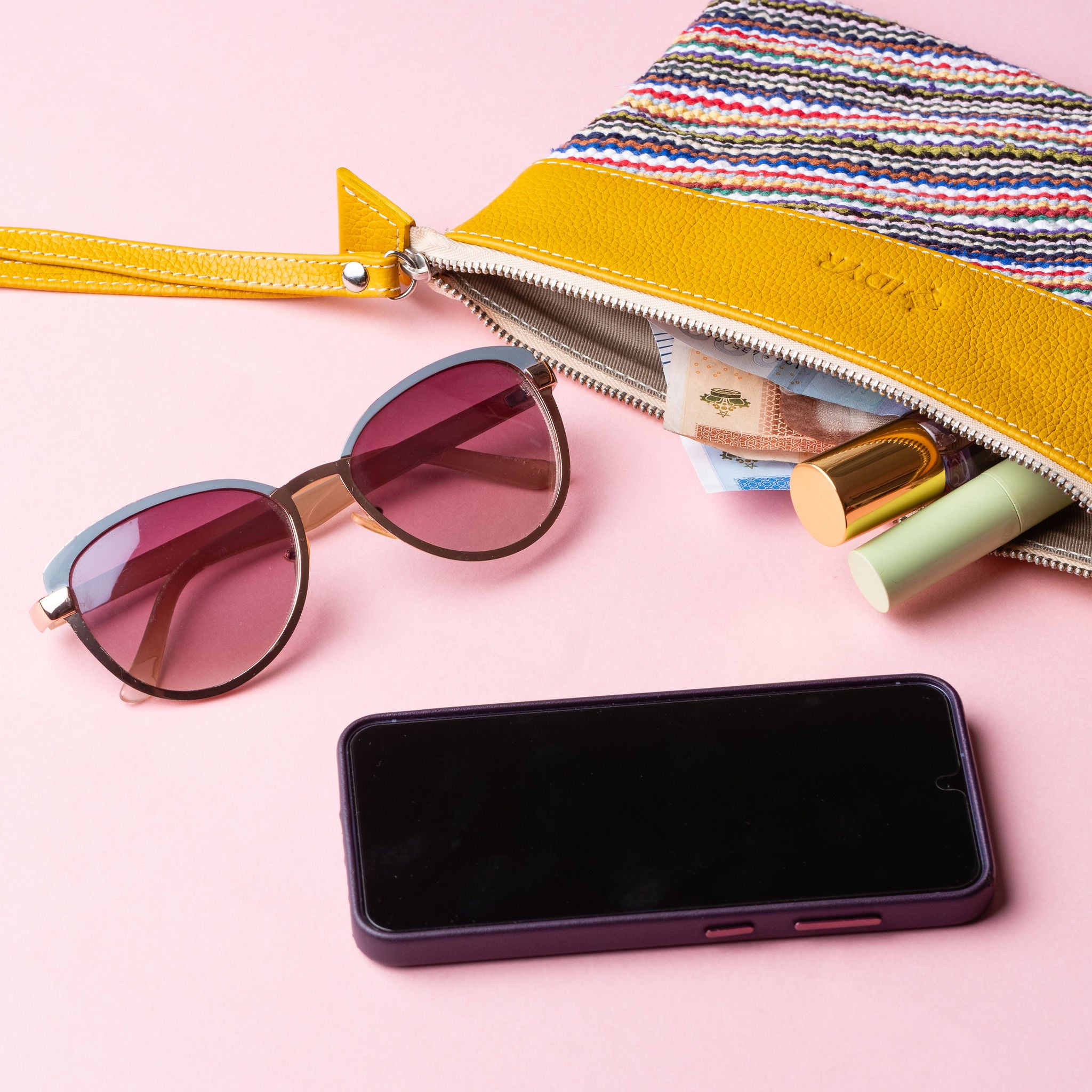 IDYR Khyam Woven Leather Clutch in Yellow  | Handmade Moroccan Artisan Bag