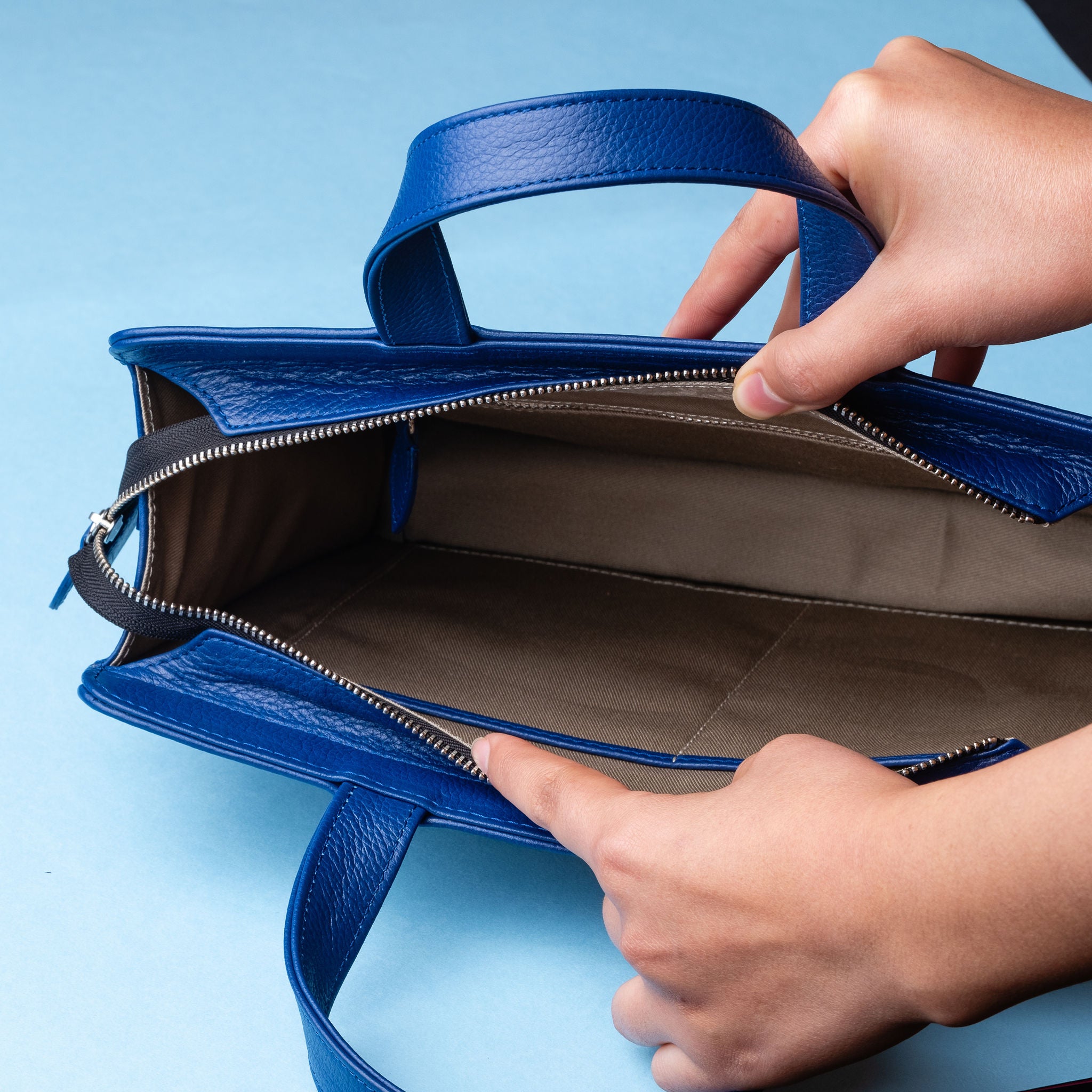 IDYR Kasr Medium Leather Handbag in Blue | Handmade Luxury Moroccan Bag