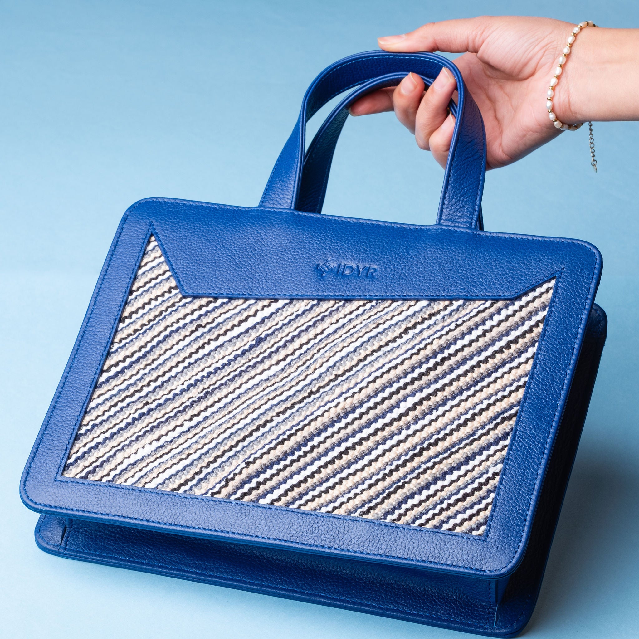 IDYR Kasr Medium Leather Handbag in Blue | Handmade Luxury Moroccan Bag