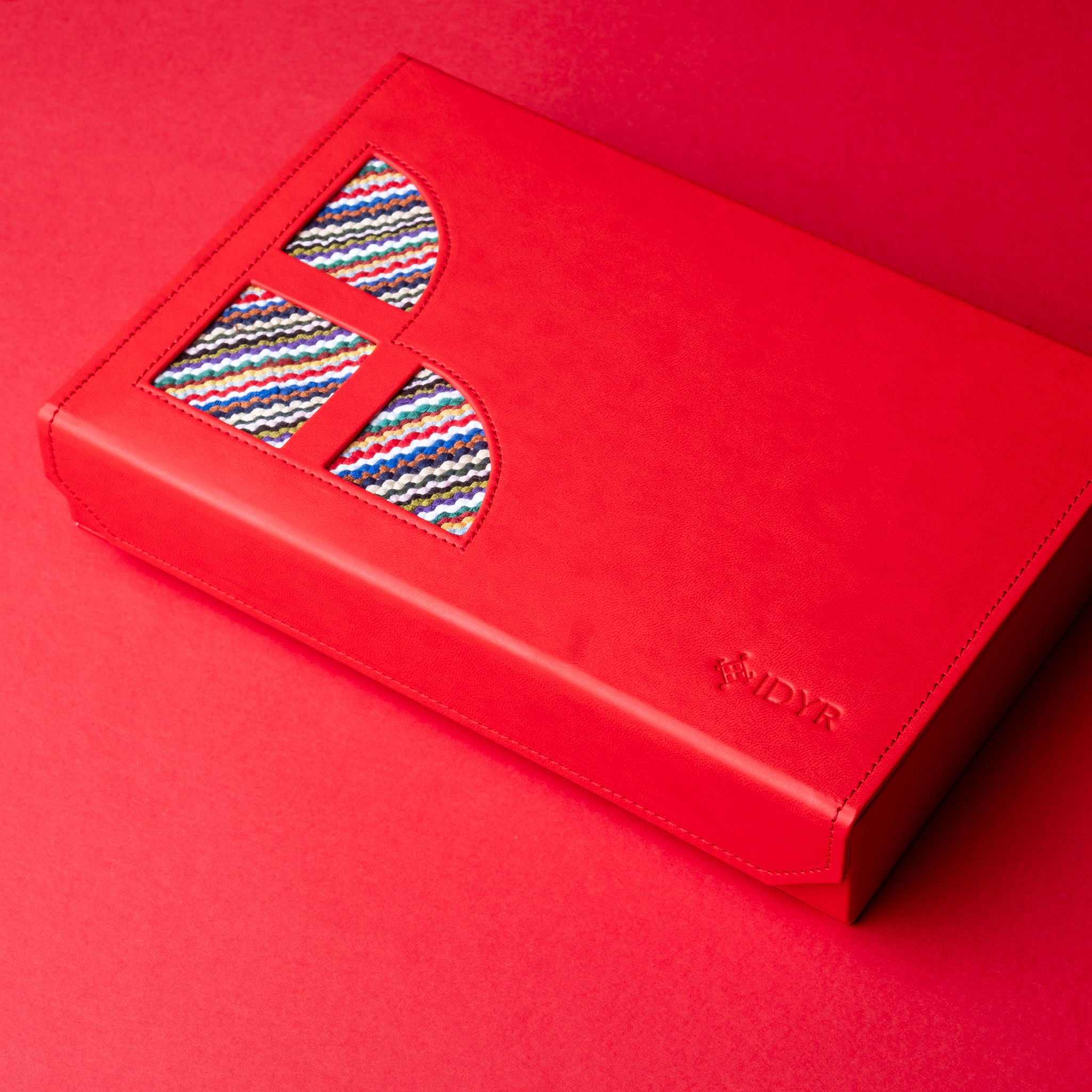 IDYR Khmissa Gift Set in Red | Handmade Moroccan Leather & Boucherouite