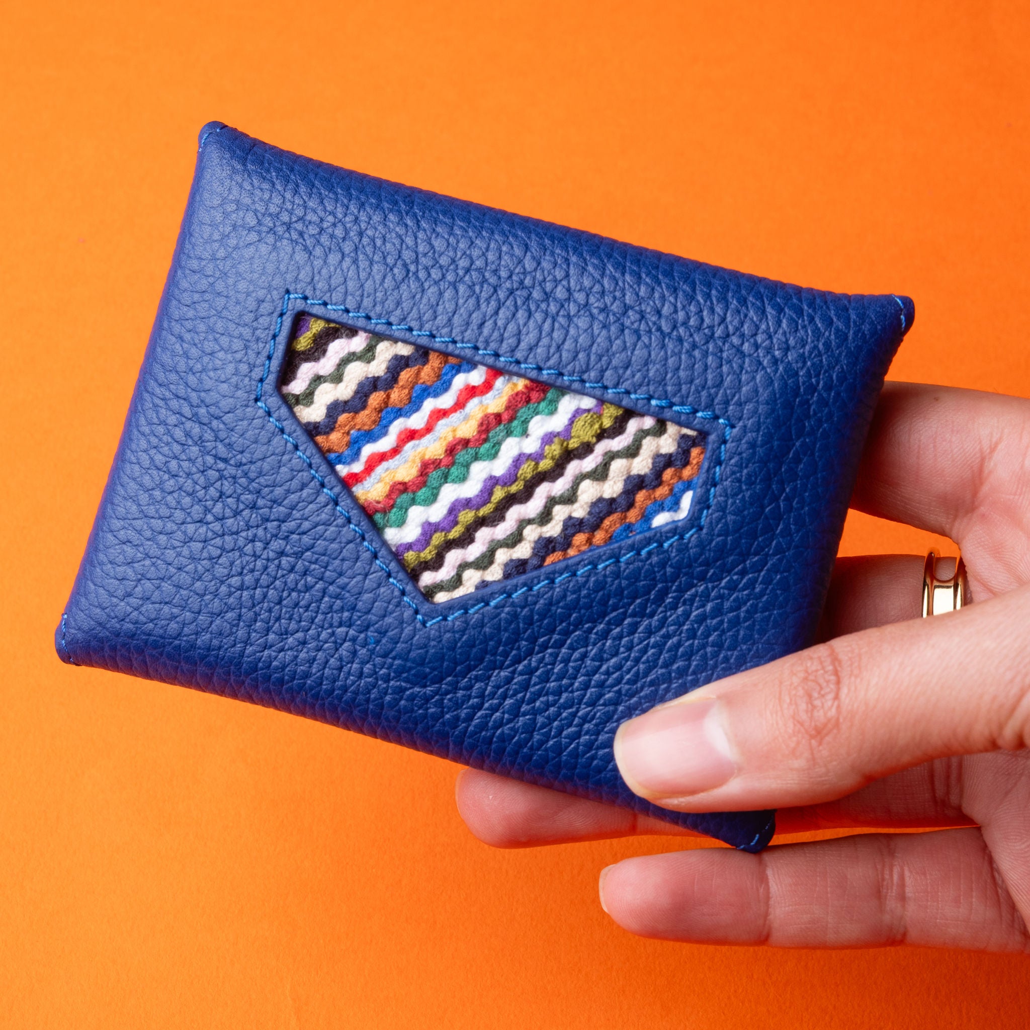 IDYR Ltam Card Holder in Blue | Handmade Luxury Moroccan Leather Accessory