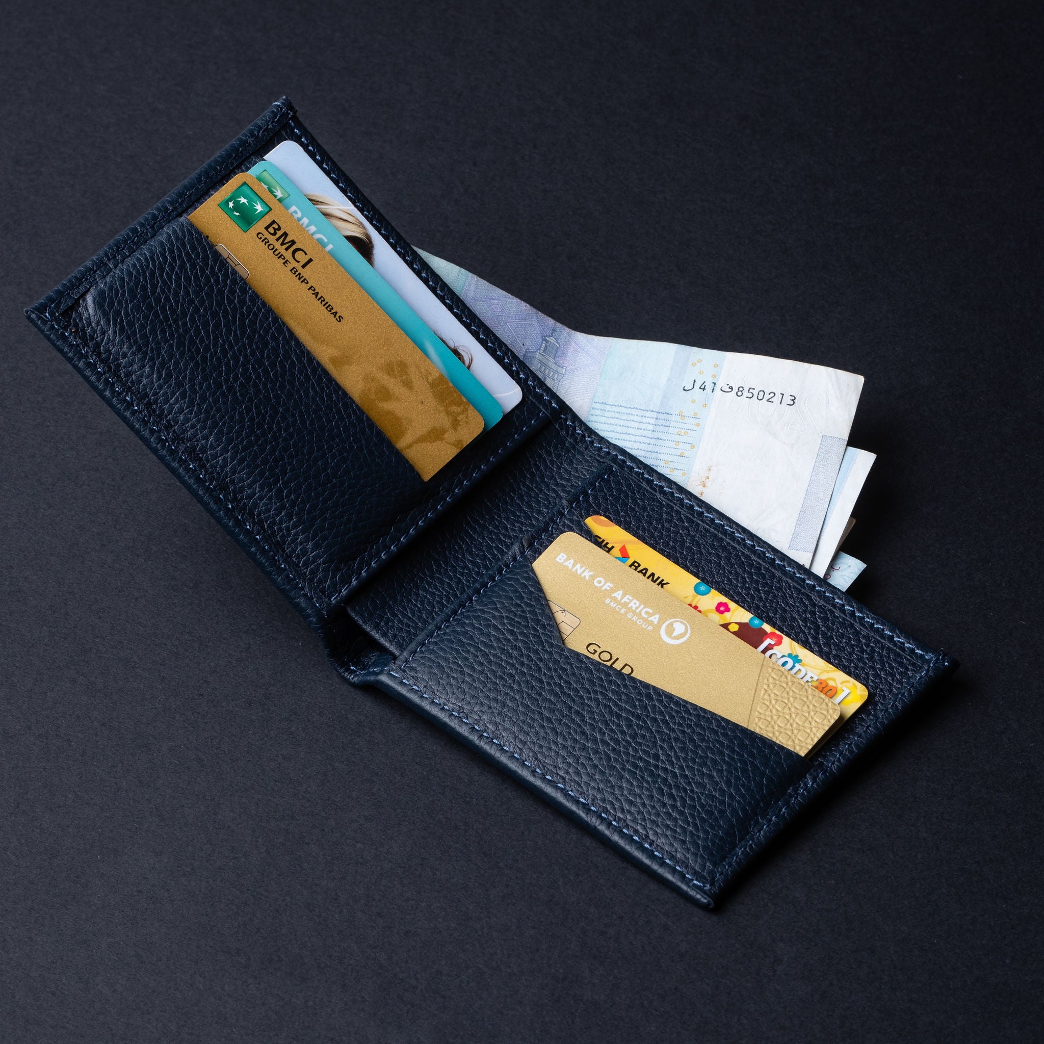IDYR Beztam I Wallet in Blue | Handmade Moroccan Leather & Boucherouite