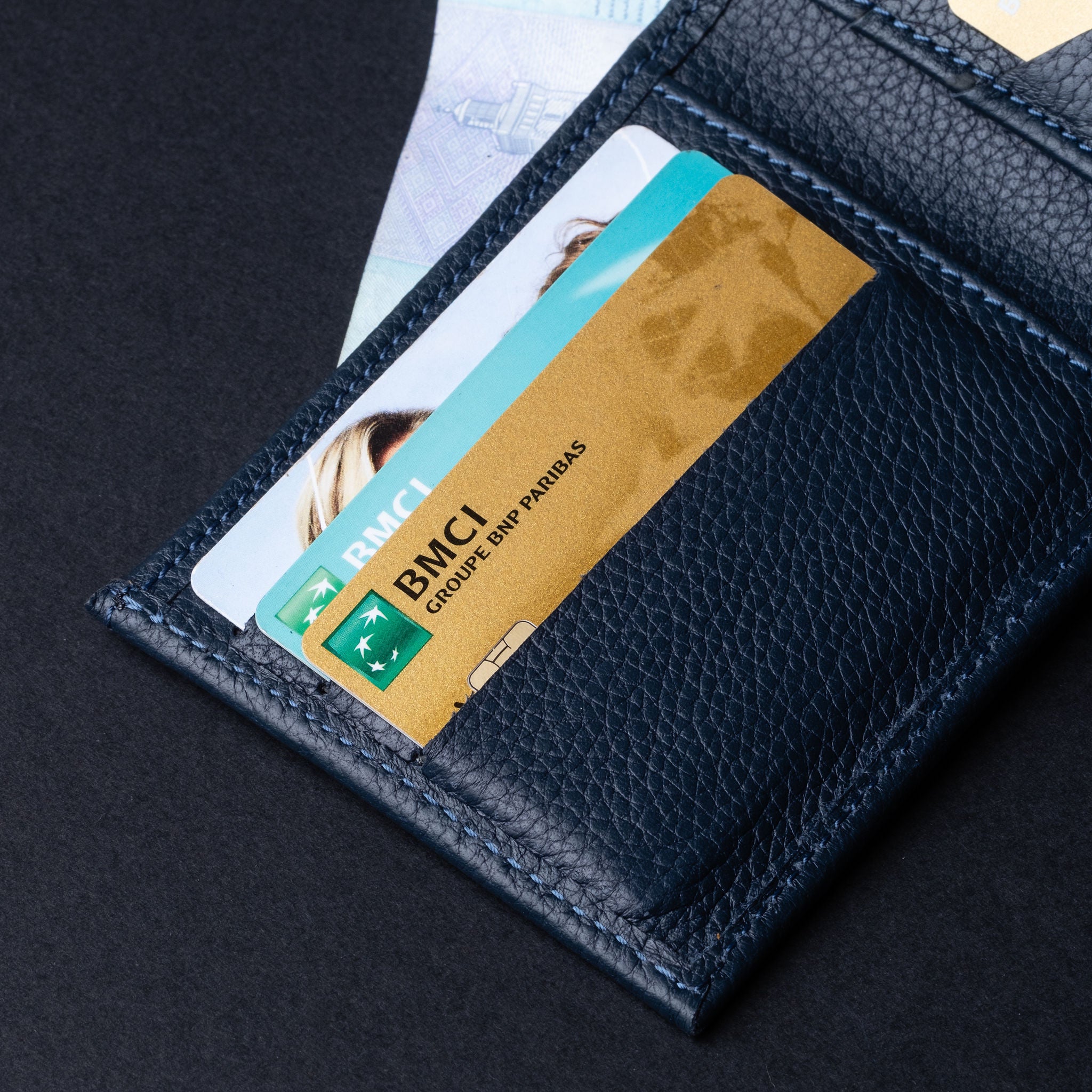 IDYR Beztam I Wallet in Blue | Handmade Moroccan Leather & Boucherouite