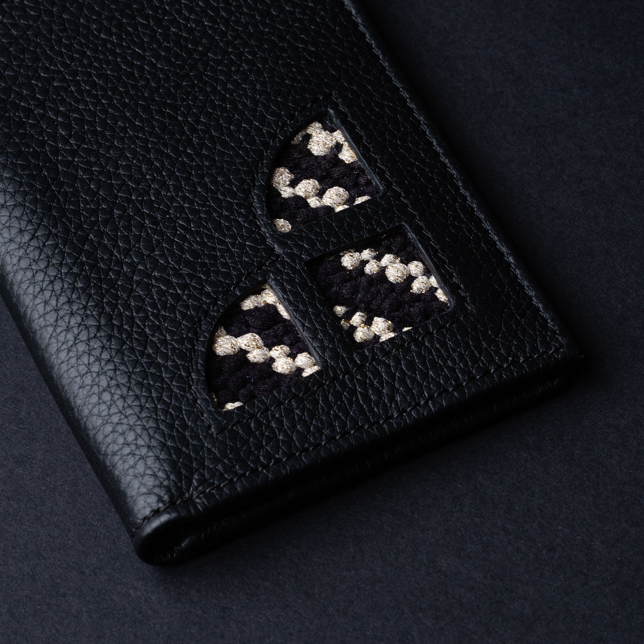IDYR Beztam II Wallet in Black | Handmade Moroccan Leather & Boucherouite