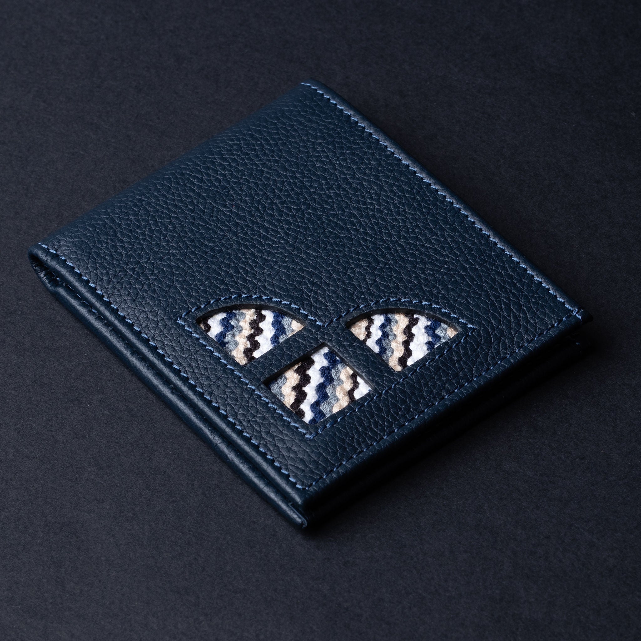 IDYR Beztam I Wallet in Blue | Handmade Moroccan Leather & Boucherouite