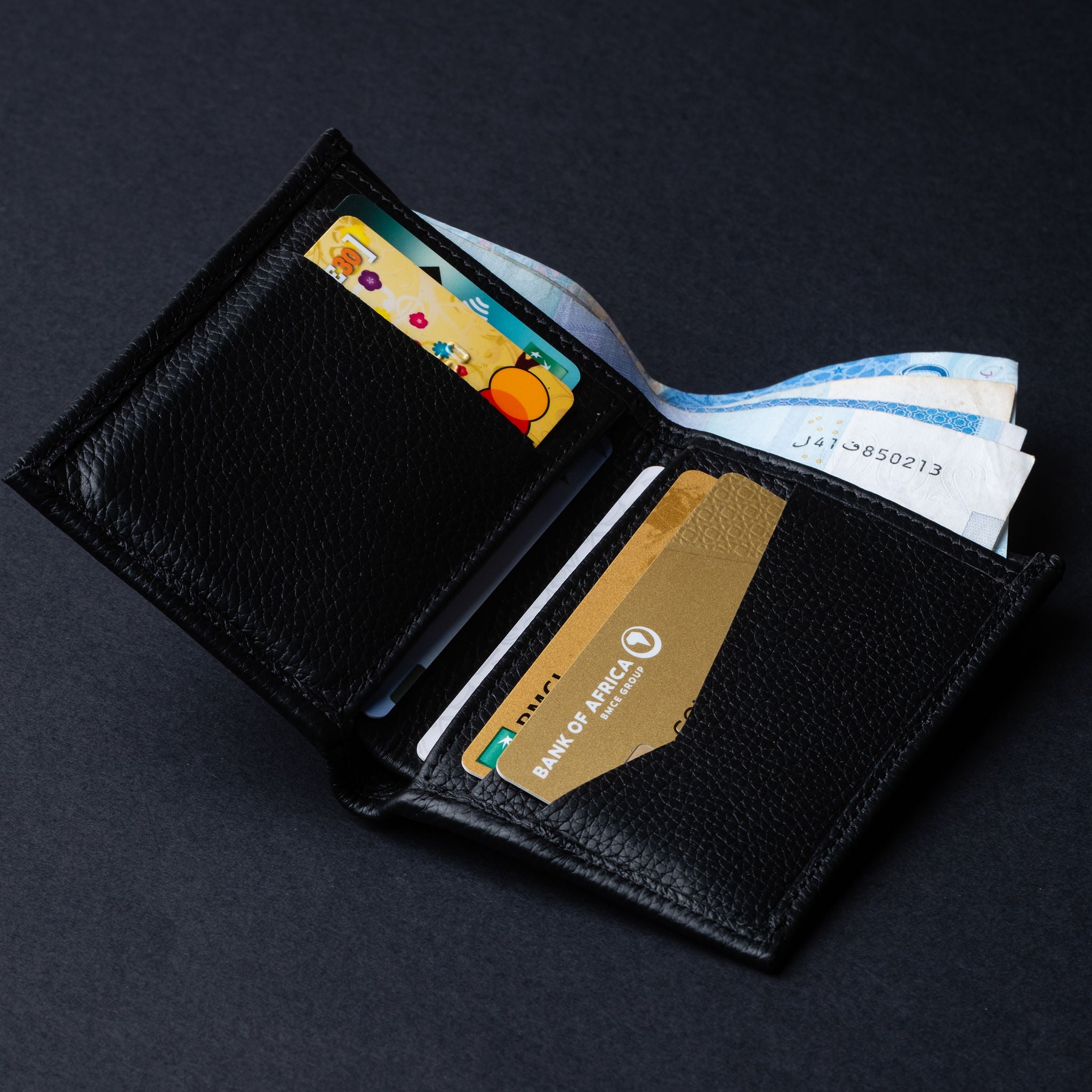 IDYR Beztam II Wallet in Black | Handmade Moroccan Leather & Boucherouite