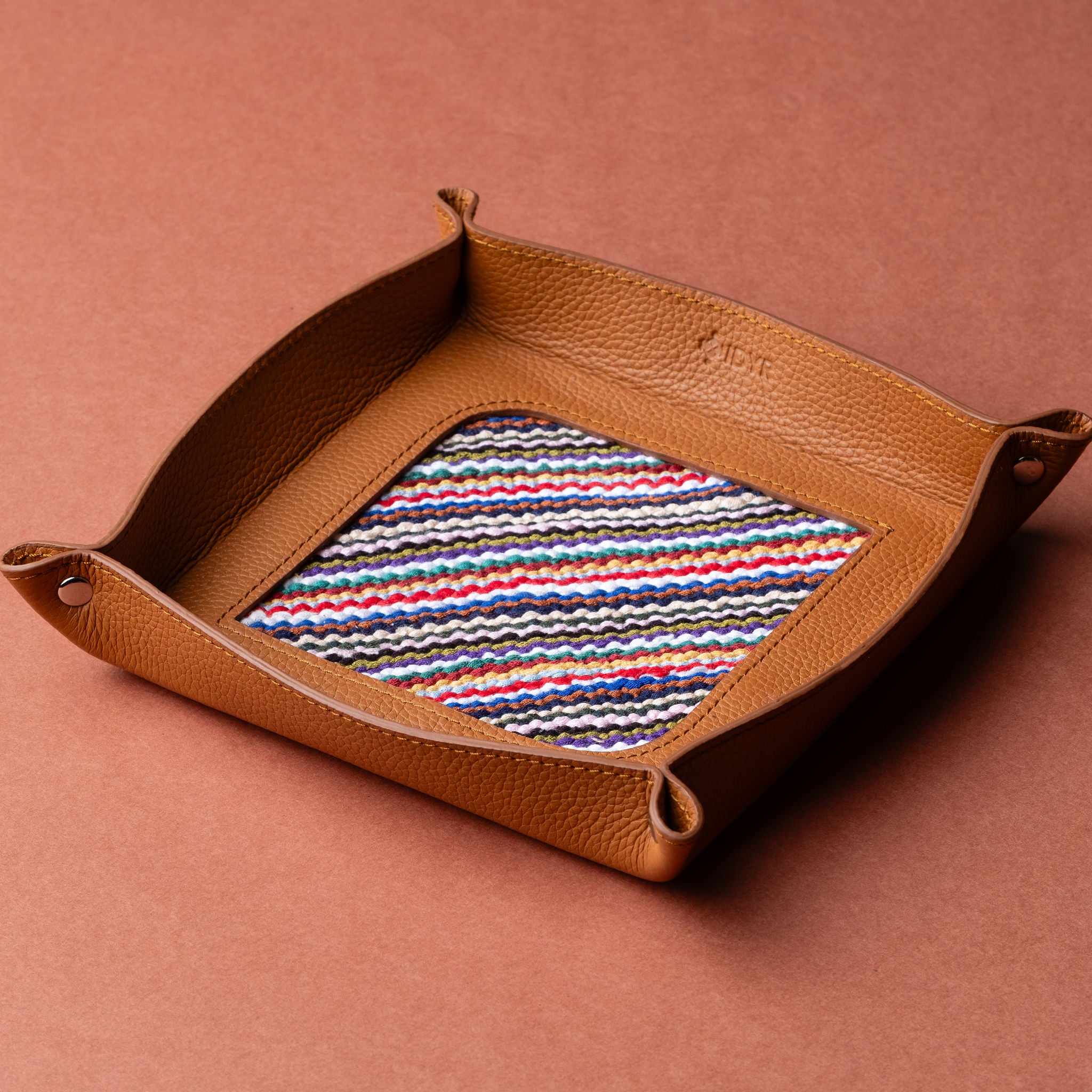 IDYR Amkkuz Square Leather Catchall in Brown| Handmade Moroccan Artisan Tray