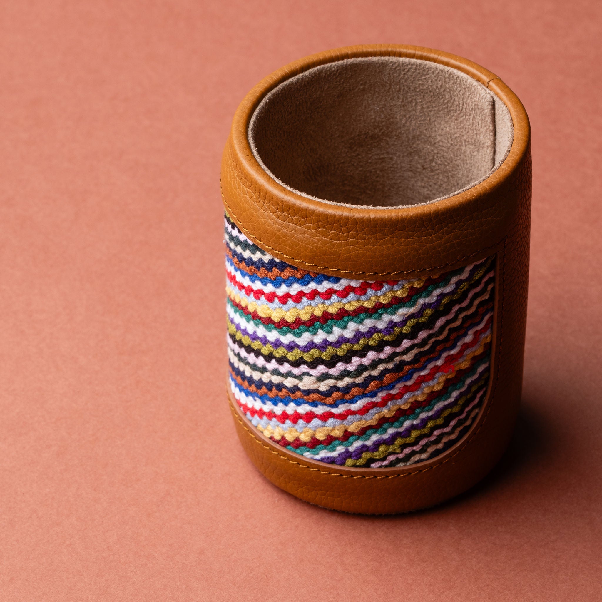 IDYR Akas Pen Holder in Brown | Handmade Handwoven Moroccan Leather Desk Accessory