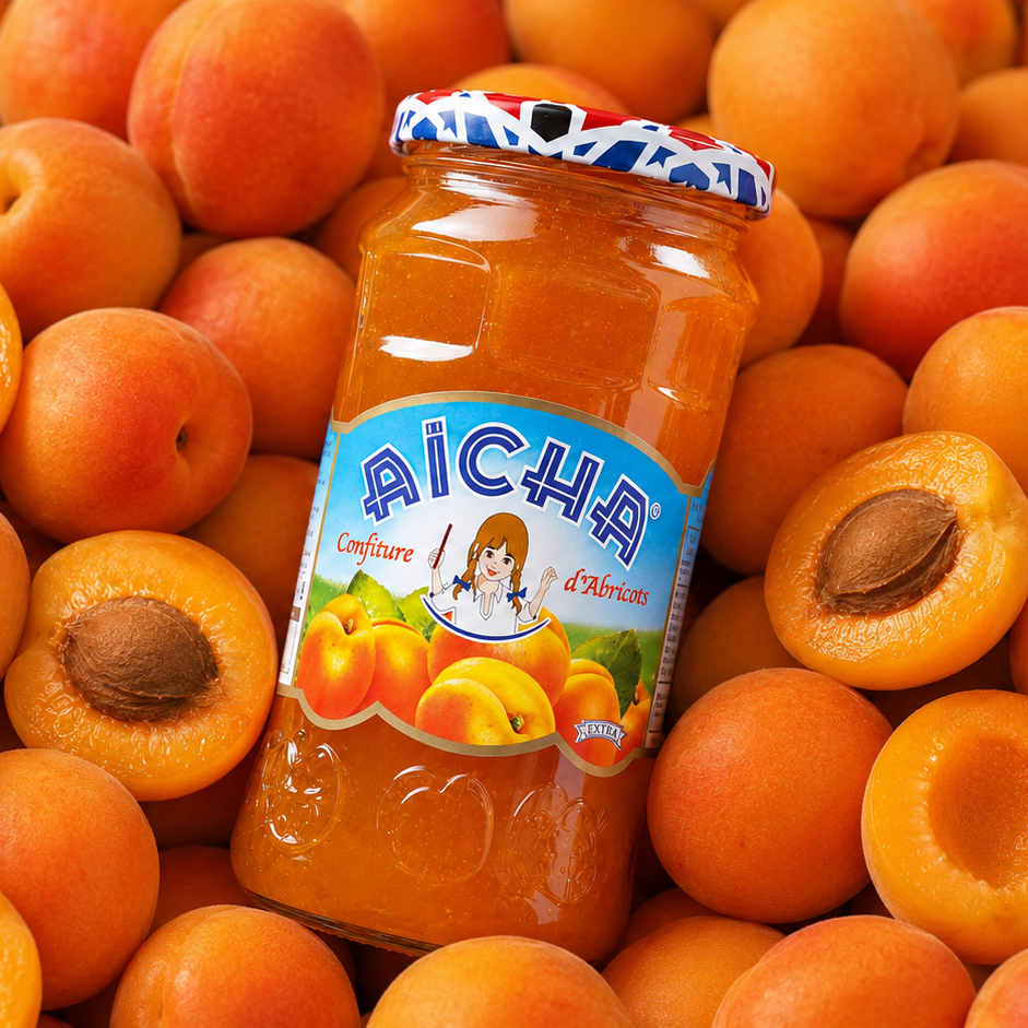Aïcha Moroccan apricot jam 430g jar with apricots